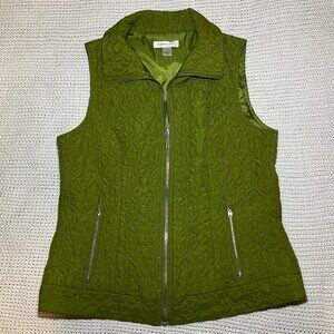 Christopher & Banks Green Floral Quilted Vest Women’s Small Lightweight Pockets